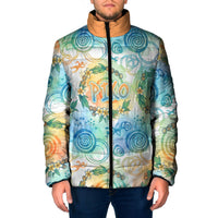 Hawaiian Piko Cultural Pride Aloha Padded Jacket Watercolor Spiral Art - Tropical Plumeria Lei Garland