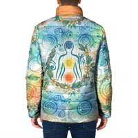 Hawaiian Piko Cultural Pride Aloha Padded Jacket Watercolor Spiral Art - Tropical Plumeria Lei Garland