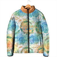 Hawaiian Piko Cultural Pride Aloha Padded Jacket Watercolor Spiral Art - Tropical Plumeria Lei Garland