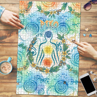 Hawaiian Piko Cultural Pride Aloha Puzzle Watercolor Spiral Art - Tropical Plumeria Lei Garland