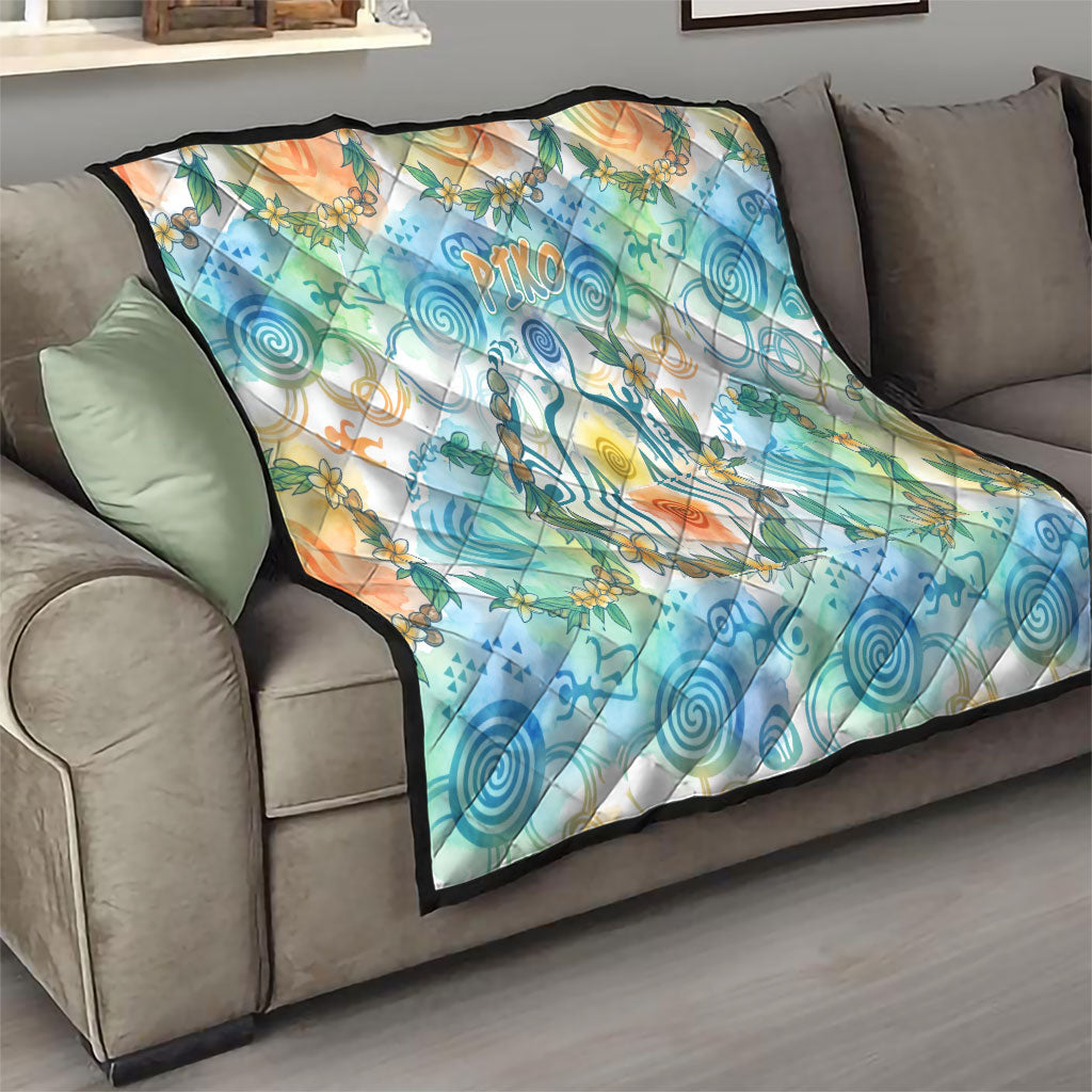 Hawaiian Piko Cultural Pride Aloha Quilt Watercolor Spiral Art - Tropical Plumeria Lei Garland
