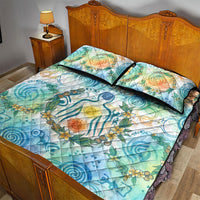 Hawaiian Piko Cultural Pride Aloha Quilt Bed Set Watercolor Spiral Art - Tropical Plumeria Lei Garland