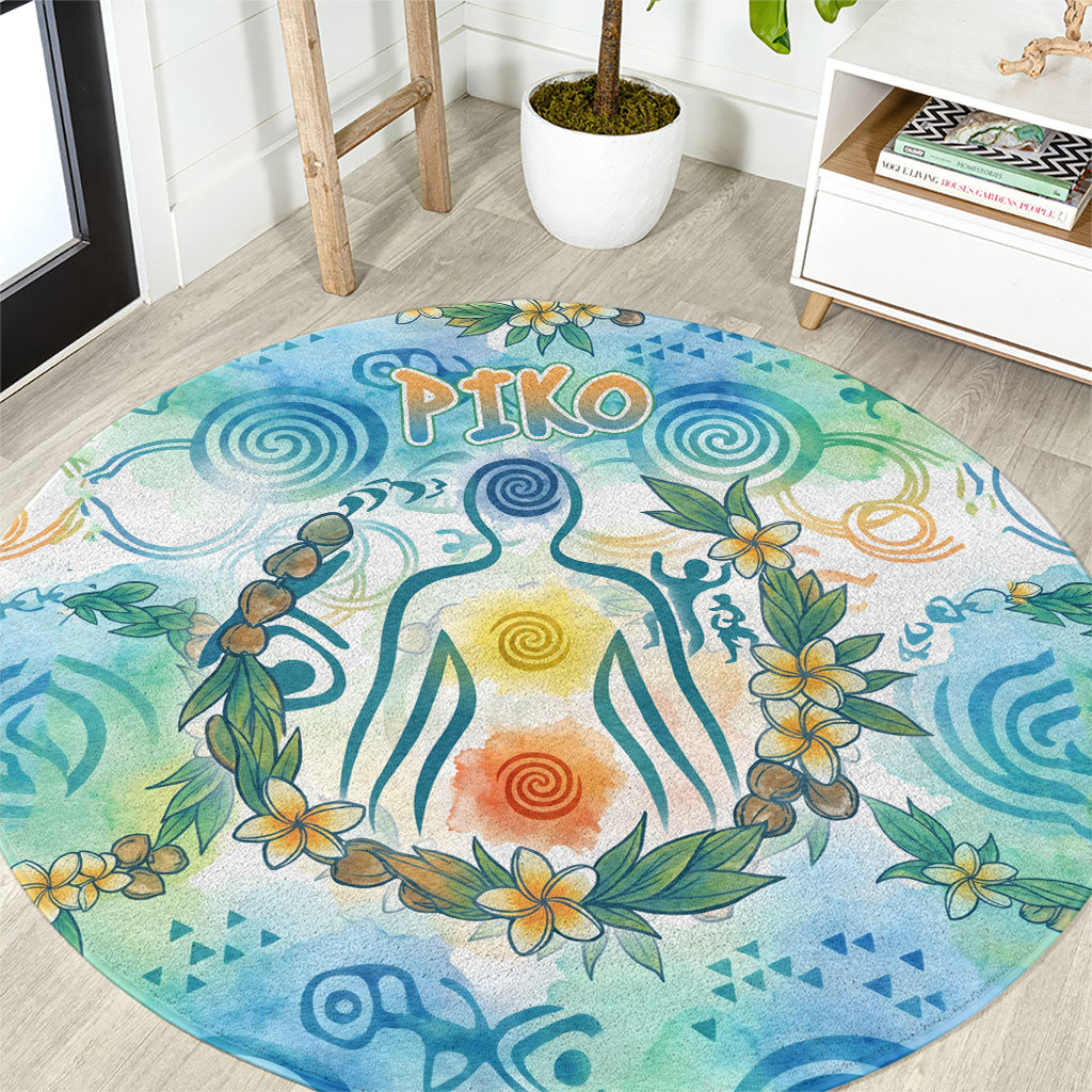 Hawaiian Piko Cultural Pride Aloha Round Carpet Watercolor Spiral Art - Tropical Plumeria Lei Garland