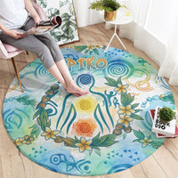 Hawaiian Piko Cultural Pride Aloha Round Carpet Watercolor Spiral Art - Tropical Plumeria Lei Garland