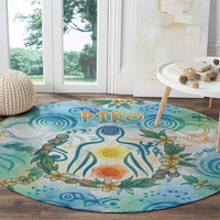 Hawaiian Piko Cultural Pride Aloha Round Carpet Watercolor Spiral Art - Tropical Plumeria Lei Garland