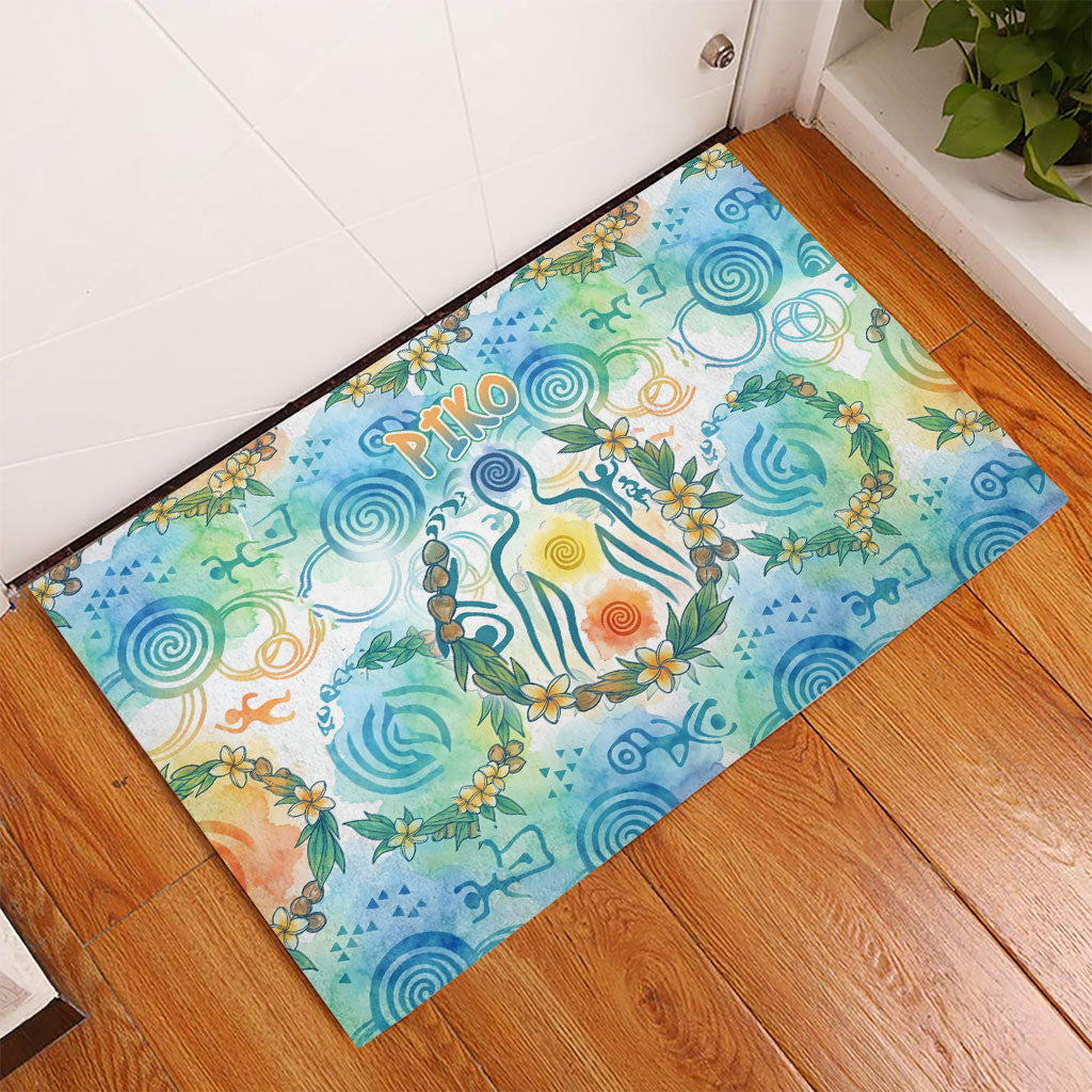 Hawaiian Piko Cultural Pride Aloha Rubber Doormat Watercolor Spiral Art - Tropical Plumeria Lei Garland