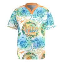 Hawaiian Piko Cultural Pride Aloha Rugby Jersey Watercolor Spiral Art - Tropical Plumeria Lei Garland