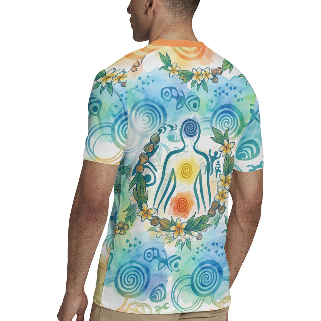 Hawaiian Piko Cultural Pride Aloha Rugby Jersey Watercolor Spiral Art - Tropical Plumeria Lei Garland