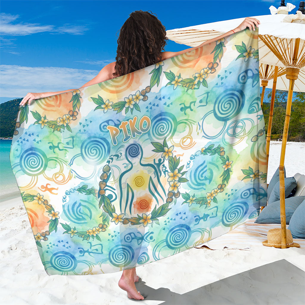 Hawaiian Piko Cultural Pride Aloha Sarong Watercolor Spiral Art - Tropical Plumeria Lei Garland