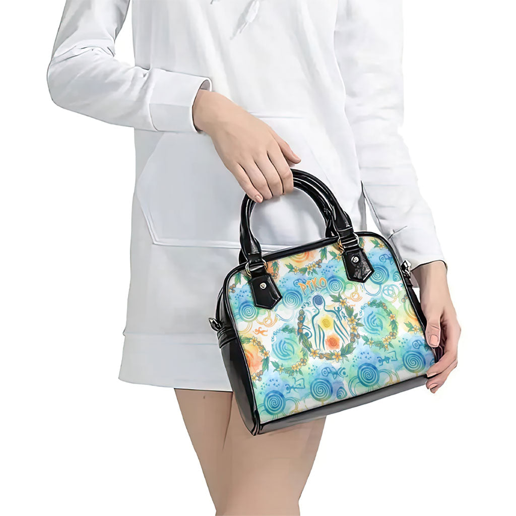 Hawaiian Piko Cultural Pride Aloha Shoulder Handbag Watercolor Spiral Art - Tropical Plumeria Lei Garland