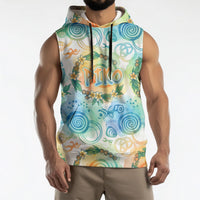 Hawaiian Piko Cultural Pride Aloha Sleeveless Hoodie Watercolor Spiral Art - Tropical Plumeria Lei Garland