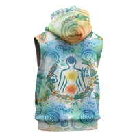 Hawaiian Piko Cultural Pride Aloha Sleeveless Zip Hoodie Watercolor Spiral Art - Tropical Plumeria Lei Garland