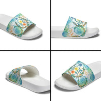 Hawaiian Piko Cultural Pride Aloha Slide Sandals Watercolor Spiral Art - Tropical Plumeria Lei Garland