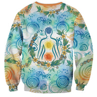 Hawaiian Piko Cultural Pride Aloha Sweatshirt Watercolor Spiral Art - Tropical Plumeria Lei Garland