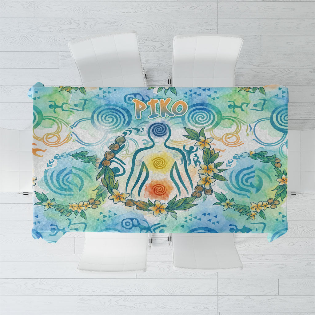 Hawaiian Piko Cultural Pride Aloha Tablecloth Watercolor Spiral Art - Tropical Plumeria Lei Garland