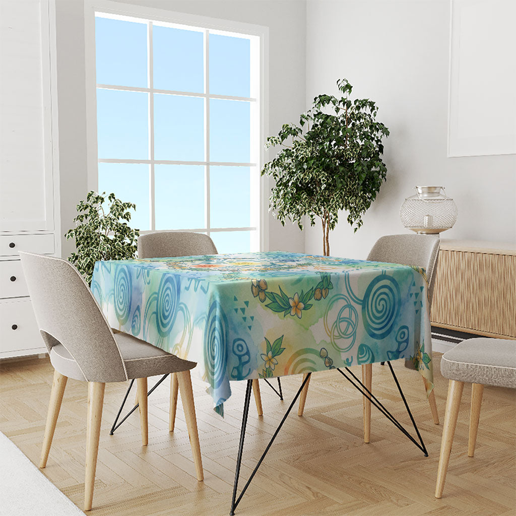 Hawaiian Piko Cultural Pride Aloha Tablecloth Watercolor Spiral Art - Tropical Plumeria Lei Garland