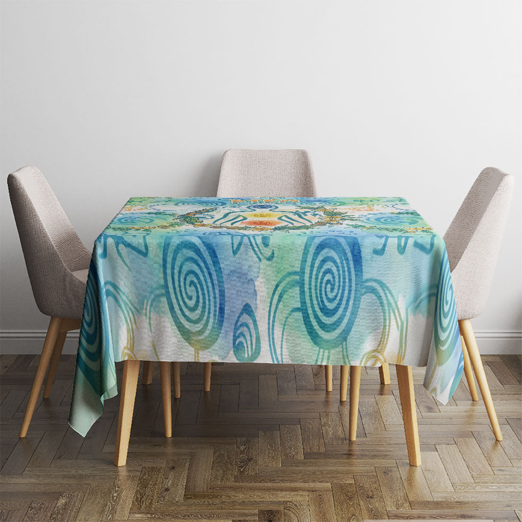 Hawaiian Piko Cultural Pride Aloha Tablecloth Watercolor Spiral Art - Tropical Plumeria Lei Garland