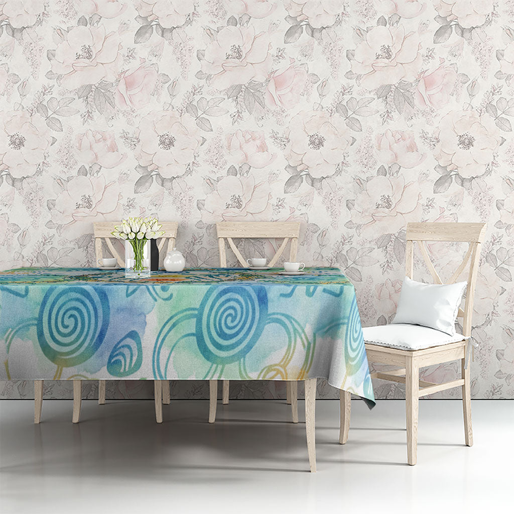Hawaiian Piko Cultural Pride Aloha Tablecloth Watercolor Spiral Art - Tropical Plumeria Lei Garland