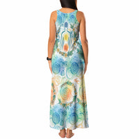Hawaiian Piko Cultural Pride Aloha Tank Maxi Dress Watercolor Spiral Art - Tropical Plumeria Lei Garland