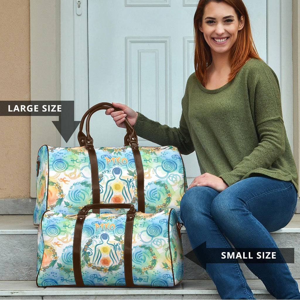 Hawaiian Piko Cultural Pride Aloha Travel Bag Watercolor Spiral Art - Tropical Plumeria Lei Garland