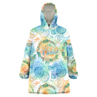 Hawaiian Piko Cultural Pride Aloha Wearable Blanket Hoodie Watercolor Spiral Art - Tropical Plumeria Lei Garland