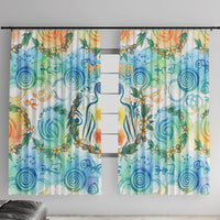 Hawaiian Piko Cultural Pride Aloha Window Curtain Watercolor Spiral Art - Tropical Plumeria Lei Garland
