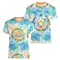 Hawaiian Piko Cultural Pride Aloha Women V-Neck T-Shirt Watercolor Spiral Art - Tropical Plumeria Lei Garland
