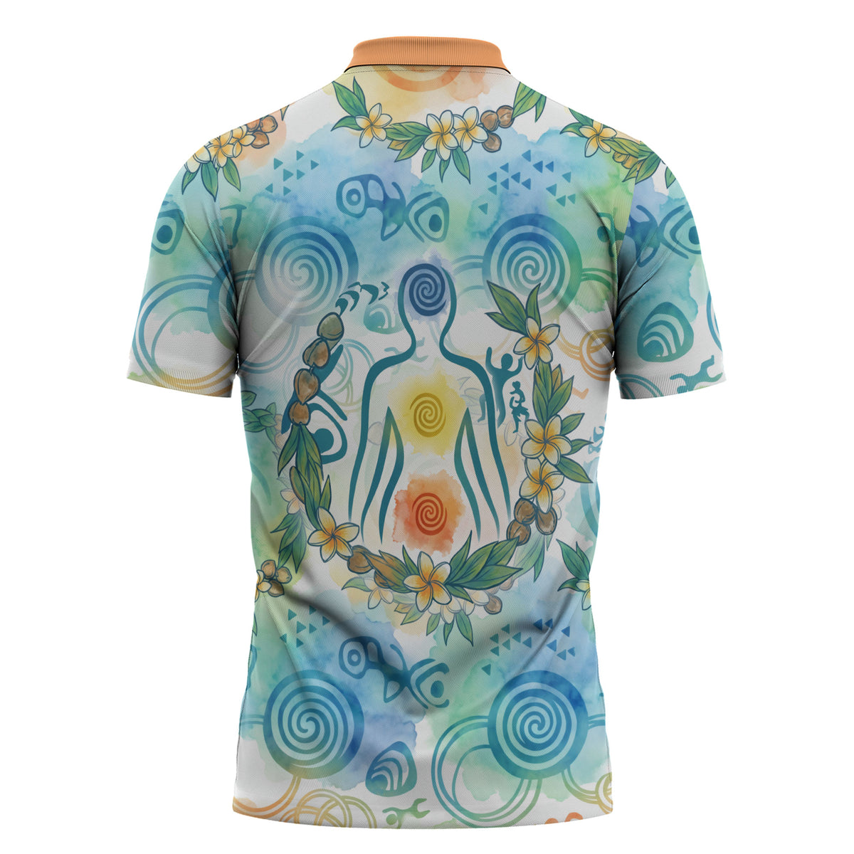 Hawaiian Piko Cultural Pride Aloha Zipper Polo Shirt Watercolor Spiral Art - Tropical Plumeria Lei Garland