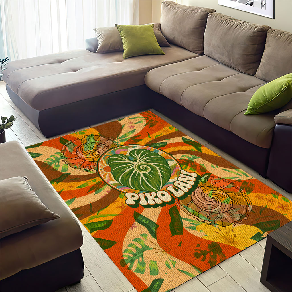 Hawaiian Piko Lani Cultivate I Ka Piko Aloha Area Rug Retro Psychedelic Taro Leaf - Hibiscus Flowers