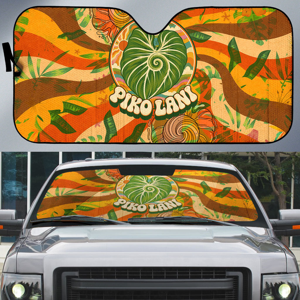 Hawaiian Piko Lani Cultivate I Ka Piko Aloha Auto Sun Shade Retro Psychedelic Taro Leaf - Hibiscus Flowers