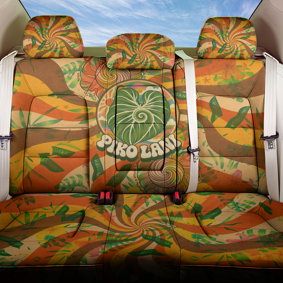 Hawaiian Piko Lani Cultivate I Ka Piko Aloha Back Car Seat Cover Retro Psychedelic Taro Leaf - Hibiscus Flowers