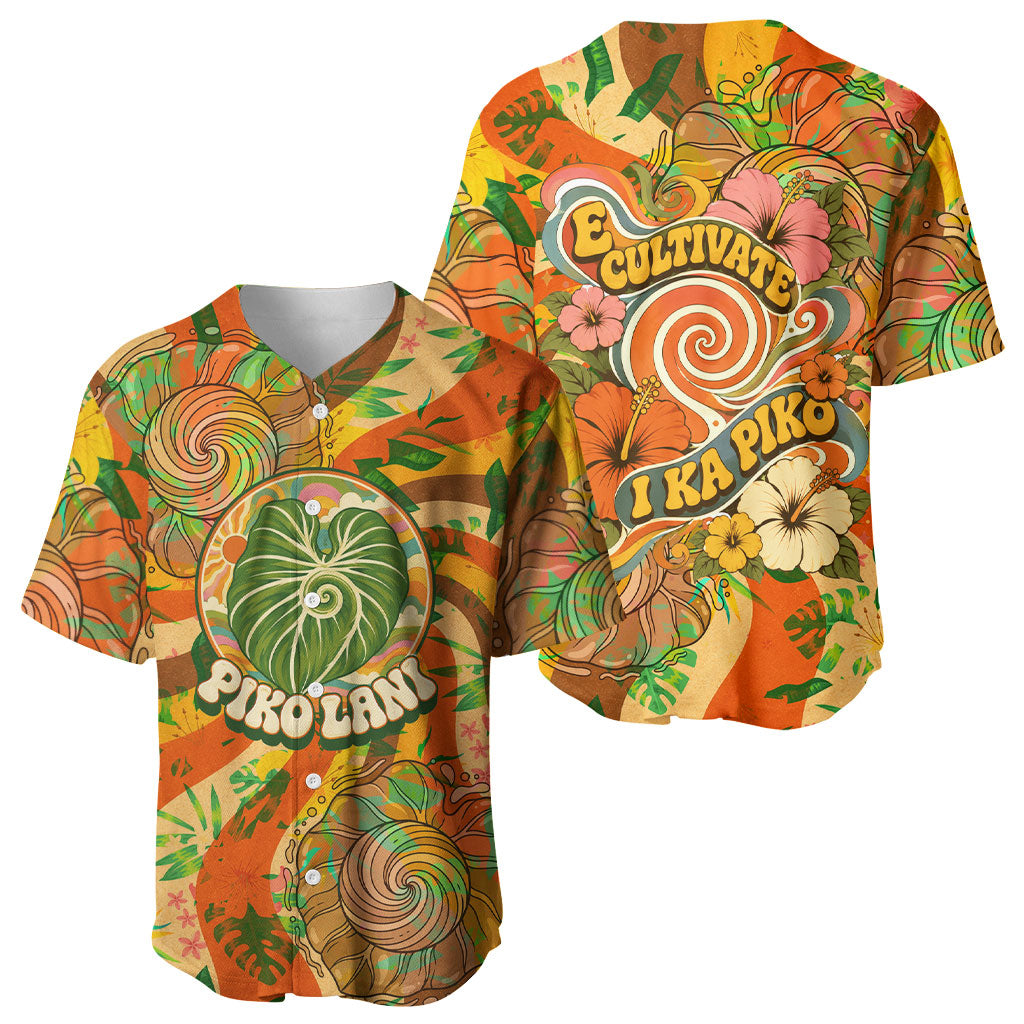 Hawaiian Piko Lani Cultivate I Ka Piko Aloha Baseball Jersey Retro Psychedelic Taro Leaf - Hibiscus Flowers