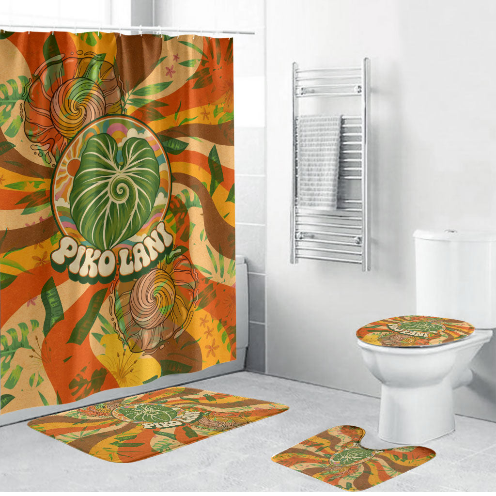 Hawaiian Piko Lani Cultivate I Ka Piko Aloha Bathroom Set Retro Psychedelic Taro Leaf - Hibiscus Flowers
