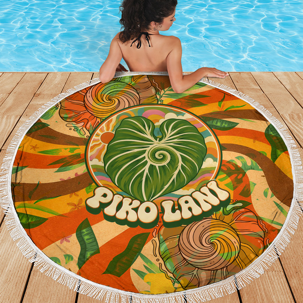Hawaiian Piko Lani Cultivate I Ka Piko Aloha Beach Blanket Retro Psychedelic Taro Leaf - Hibiscus Flowers