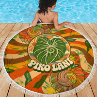 Hawaiian Piko Lani Cultivate I Ka Piko Aloha Beach Blanket Retro Psychedelic Taro Leaf - Hibiscus Flowers