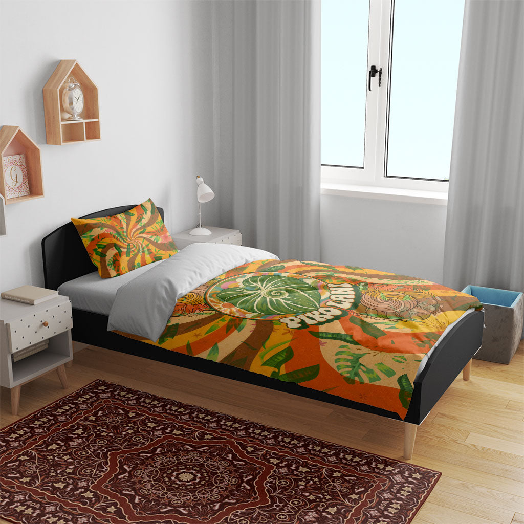 Hawaiian Piko Lani Cultivate I Ka Piko Aloha Bedding Set Retro Psychedelic Taro Leaf - Hibiscus Flowers