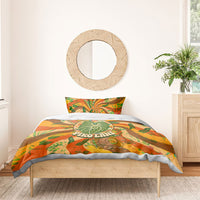 Hawaiian Piko Lani Cultivate I Ka Piko Aloha Bedding Set Retro Psychedelic Taro Leaf - Hibiscus Flowers