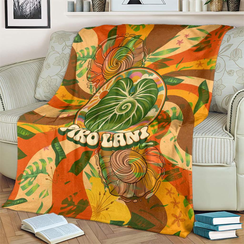 Hawaiian Piko Lani Cultivate I Ka Piko Aloha Blanket Retro Psychedelic Taro Leaf - Hibiscus Flowers