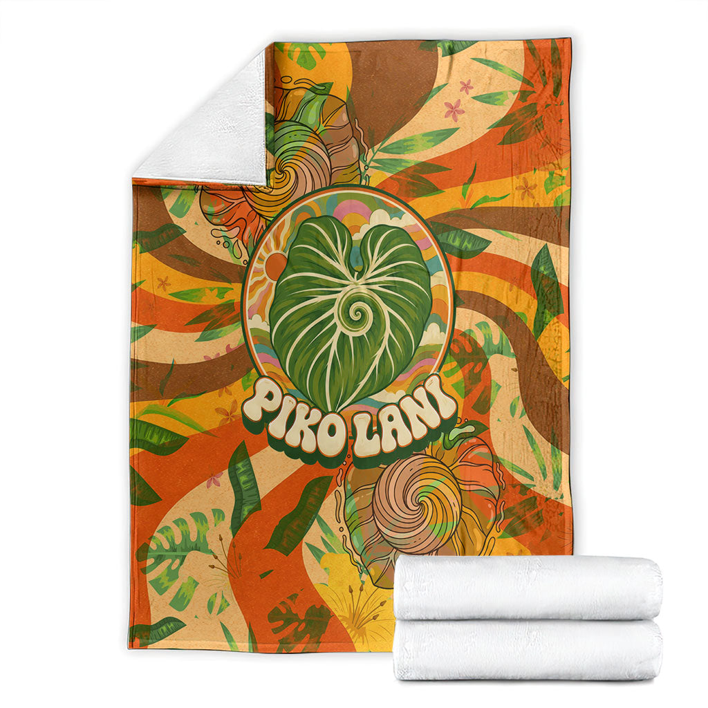 Hawaiian Piko Lani Cultivate I Ka Piko Aloha Blanket Retro Psychedelic Taro Leaf - Hibiscus Flowers