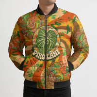 Hawaiian Piko Lani Cultivate I Ka Piko Aloha Bomber Puffer Jacket Retro Psychedelic Taro Leaf - Hibiscus Flowers