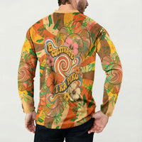 Hawaiian Piko Lani Cultivate I Ka Piko Aloha Button Sweatshirt Retro Psychedelic Taro Leaf - Hibiscus Flowers