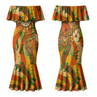Hawaiian Piko Lani Cultivate I Ka Piko Aloha Couples Matching Mermaid Dress and Long Sleeve Button Shirt Retro Psychedelic Taro Leaf - Hibiscus Flowers