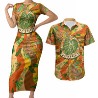 Hawaiian Piko Lani Cultivate I Ka Piko Aloha Couples Matching Short Sleeve Bodycon Dress and Hawaiian Shirt Retro Psychedelic Taro Leaf - Hibiscus Flowers