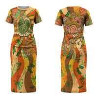 Hawaiian Piko Lani Cultivate I Ka Piko Aloha Couples Matching Short Sleeve Bodycon Dress and Hawaiian Shirt Retro Psychedelic Taro Leaf - Hibiscus Flowers