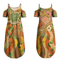 Hawaiian Piko Lani Cultivate I Ka Piko Aloha Couples Matching Summer Maxi Dress and Long Sleeve Button Shirt Retro Psychedelic Taro Leaf - Hibiscus Flowers