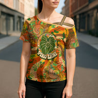 Hawaiian Piko Lani Cultivate I Ka Piko Aloha Cross Shoulder Shirt Retro Psychedelic Taro Leaf - Hibiscus Flowers