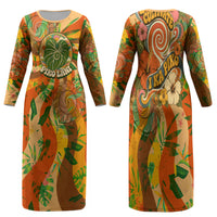 Hawaiian Piko Lani Cultivate I Ka Piko Aloha Family Matching Long Sleeve Bodycon Dress and Hawaiian Shirt Retro Psychedelic Taro Leaf - Hibiscus Flowers