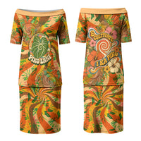 Hawaiian Piko Lani Cultivate I Ka Piko Aloha Family Matching Puletasi and Hawaiian Shirt Retro Psychedelic Taro Leaf - Hibiscus Flowers