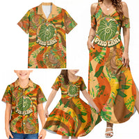 Hawaiian Piko Lani Cultivate I Ka Piko Aloha Family Matching Summer Maxi Dress and Hawaiian Shirt Retro Psychedelic Taro Leaf - Hibiscus Flowers