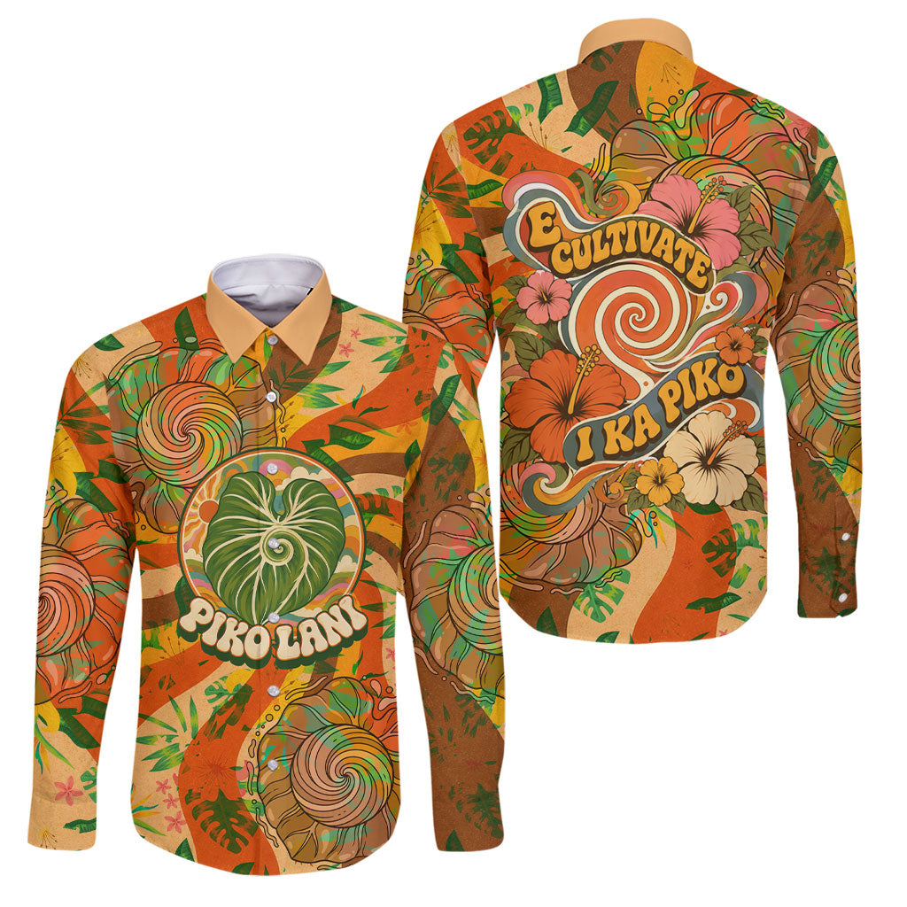 Hawaiian Piko Lani Cultivate I Ka Piko Aloha Family Matching Summer Maxi Dress and Hawaiian Shirt Retro Psychedelic Taro Leaf - Hibiscus Flowers